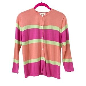 Talbots vtg silk colorblock pink coral knit cardigan button womens size 4